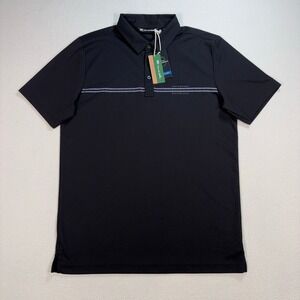 NEW Travis Mathew Polo Men M Black Island History Stretch Golf Performance Shirt